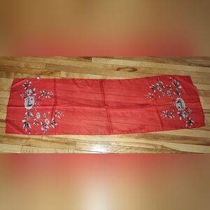 Red Table Runner with Leaf Design